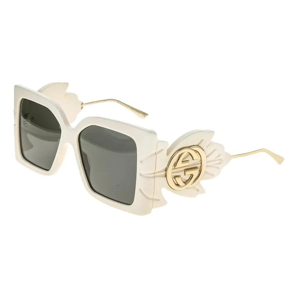 GUCCI 0535 Gold White Leaf Oversized Mask Fashion Sunglasses - Picture 3 of 7